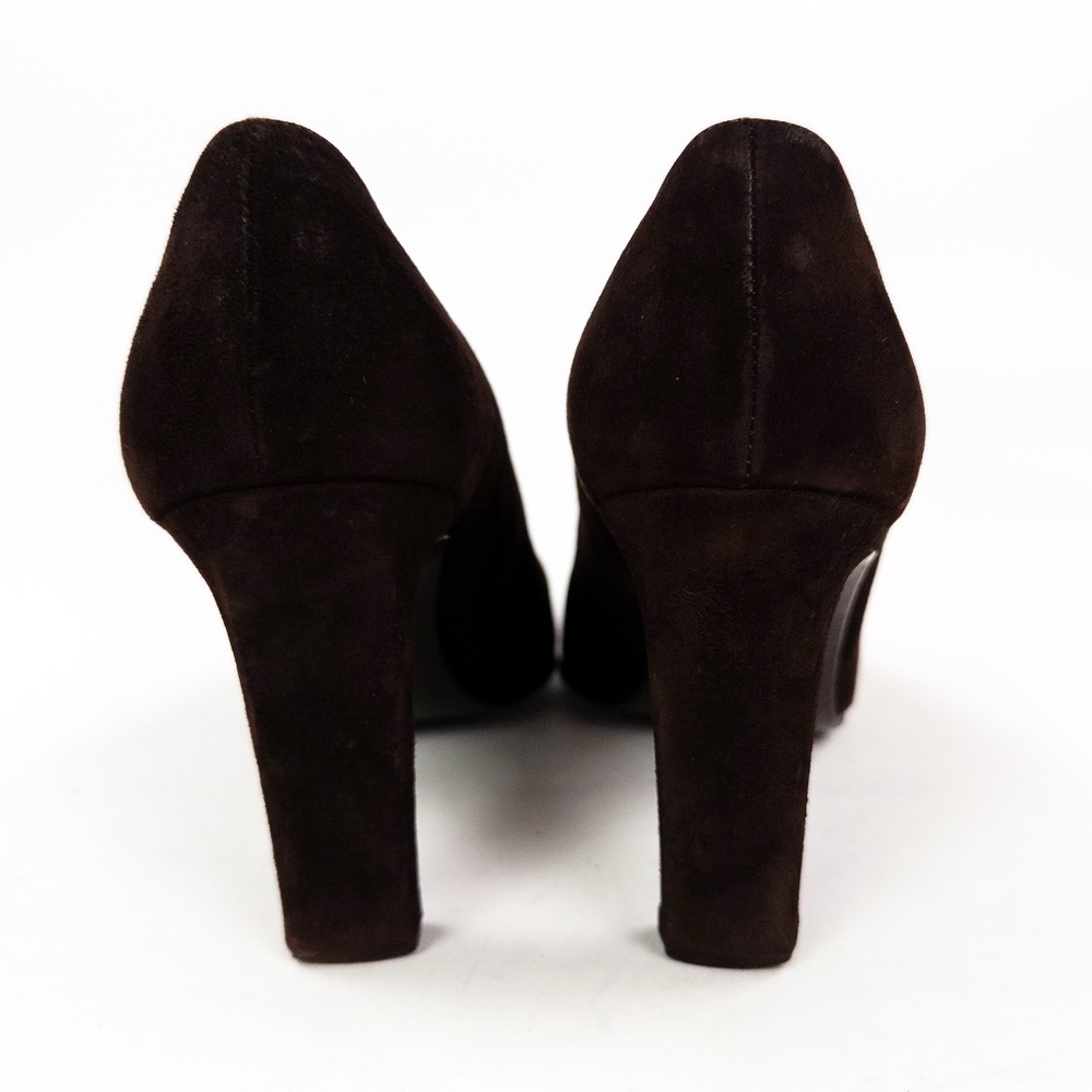 90's Dk Brown Suede Italian Minimalist Pumps Square Toe Heels Ellen Tracy Sz 8.5 - Picture 6 of 8